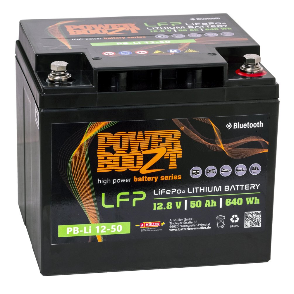 Powerboozt PB-Li-12-50D Lithium Batterij 12,8V 50Ah 7,5kg 197x166x176